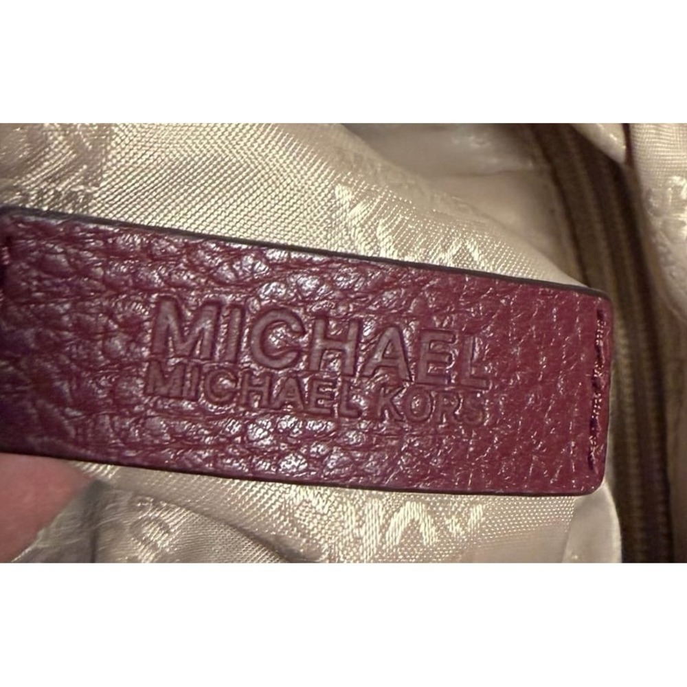 Michael Kors Brooke Large Pebbled Leather Satchel Shoulder Bag Burgundy Gold - Picture 6 of 9